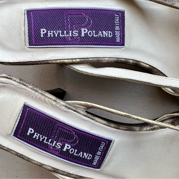 Phyliss Poland Tess Cream Snakeskin Leather Heeled Slide Sandals Women’s Size 6 - Picture 8 of 13